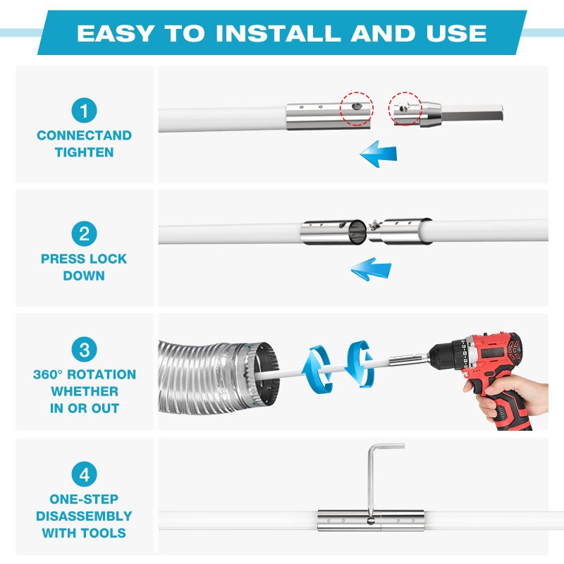 Sealegend 15 Feet Dryer Vent Cleaner Kit/Lint Remover/Upgraded Flexible Quick-Snap Brush with Drill Attachment/Fireplace Chimney Brushes for Easy to Clean/Cleaning Tool Use with or Without Power Drill - Image 5